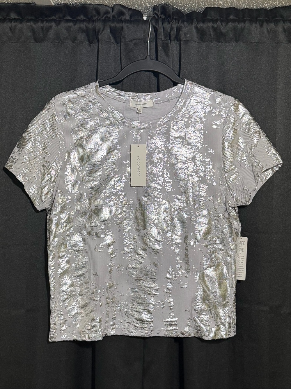 Short Sleeve Metallic Sequin Tee - Silver
